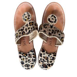 Jack Rogers Leopard Haircalf Flat Thong Sandal Women's Size 7 Animal Print